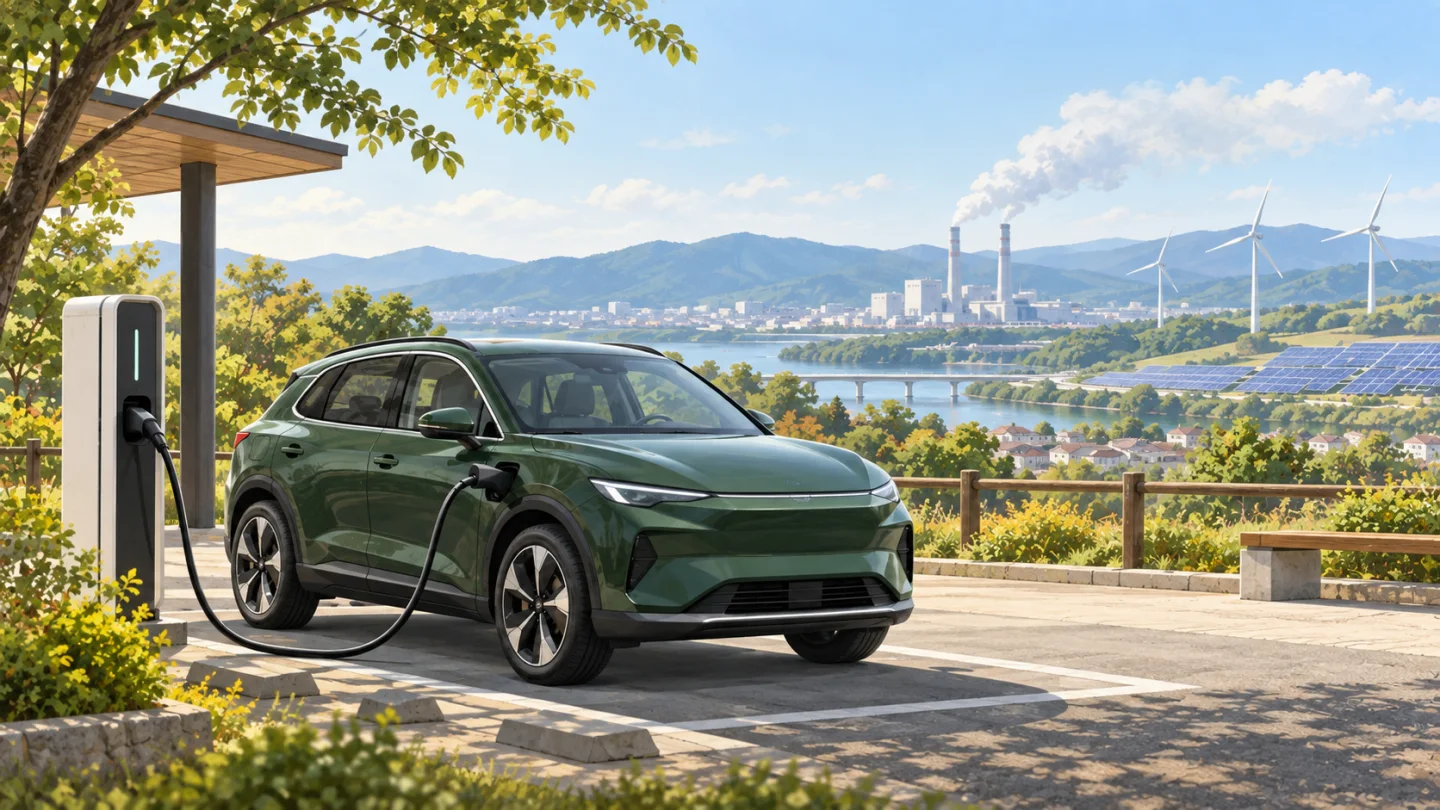EVの充電と火力・再生可能エネルギーの電源構成を考えるイメージ